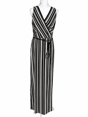 White House Black Market Black and White Striped Sleeveless Wrap Dress. Size 8.